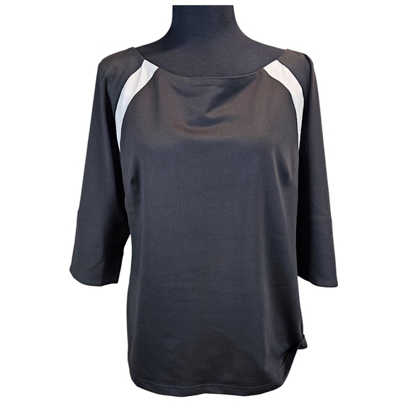 Gretchen Scott Jersey Tee Topper Medium Black 3/4 Sleeves Sporty Athleisure Golf - Picture 3 of 16